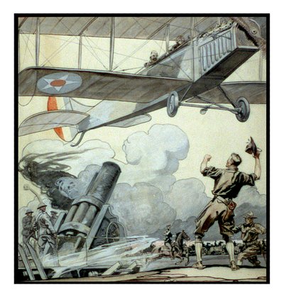 Uçak, topçu silahı ve askerler, Edward Penfield by Edward Penfield