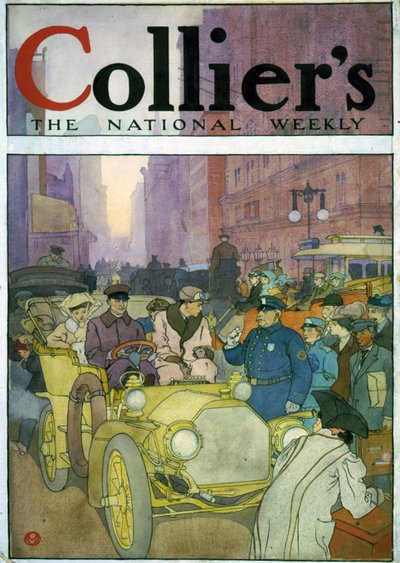 Kalabalık sokakta otomobil. Edward Penfield tarafından suluboya by Edward Penfield