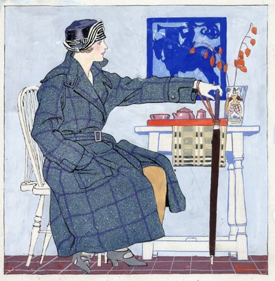 Şemsiye tutan masanın yanında oturan genç kadın by Edward Penfield
