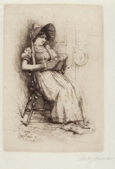 İsimsiz (Şapkalı Genç Kız, Sandalyede, Okuma) by Edward Percy Moran