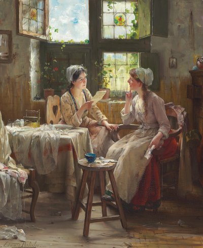 İyi Haber (tuval üzerine yağlı boya) by Edward Portielje