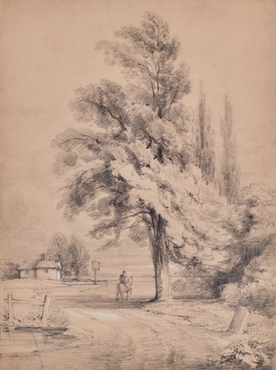 Ağaç ve at binicisi ile manzara by Edward Pretty