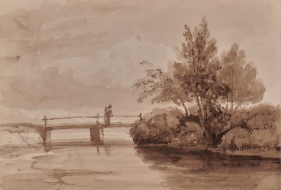 Ahşap köprü ve figür ile nehir sahnesi by Edward Pretty