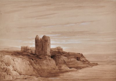 Bir uçurumun üzerinde bir kulenin deniz manzarası by Edward Pretty