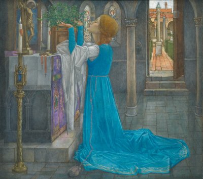 Isabella ve Fesleğen Çömleği (tuval üzerine tempera) by Edward Reginald Frampton