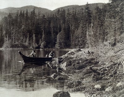 Amerikan Kızılderilileri nootka kıyısında kano yapıyor by Edward Sheriff Curtis