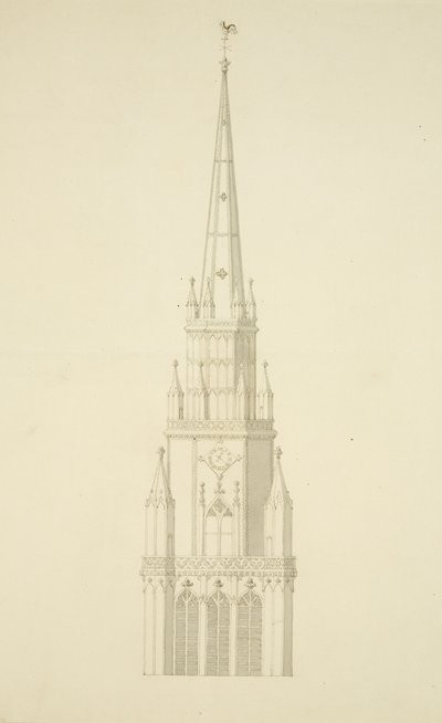 Öngörülen St Mary Redcliffe Kulesi (kağıt üzerine kalem ve sulu boya) by Edward Shiercliffe