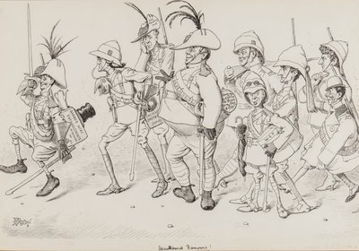 Dan Leons Light Horse, Henry Irving, Beerbohm Tree, R.B., W.S. Penley, Forbes Robertson ve E.P., Punch için, Kasım 1902 by Edward Tennyson Reed