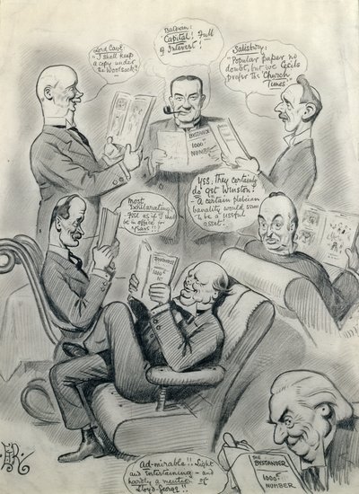 Lord Cave (1856-1928) Stanley Baldwin (1867-1947) Lord Salisbury (1861-1947) Herbert Asquith (1852-1928) ve Winston Churchill (1874-1965) by Edward Tennyson Reed