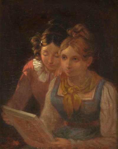 Bir Resme Bakan İki Kız, 1820 dolayları (panelde yağlı boya) by Edward Villiers Rippingille