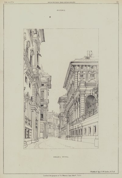 Strada Nuova, Cenova, İtalya (lito) by Edward William (after) Cooke