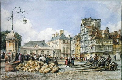 Kıtada Bir Pazar Meydanı (Kağıt üzerine suluboya) by Edward William Cooke