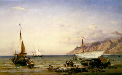 Balıkçılar ağlarını koruyor by Edward William Cooke