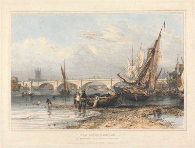 Billingsgate'den Yeni Londra Köprüsü (düşük su) by Edward William Cooke