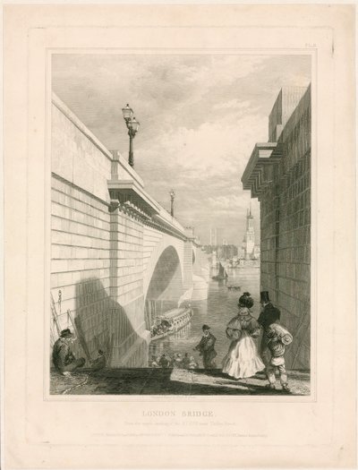 New London Bridge from the upper landing of the steps near Tooley Street  by Edward William Cooke