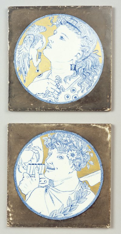 İkizler ve Yengeç, c.1878 (sır altı transfer tasarımında sır üstü ve yaldızlı bezeme) by Edward William Godwin