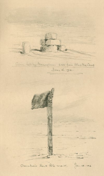 Norveçliler Tarafından Bırakılan Cairn ve Amundsens Güney Kutbu İşareti, Ocak 1912, 1913. by Charles Edward Wilson