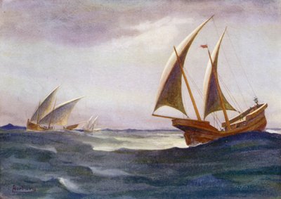 Gecikmiş gemilerinden üçü limana gelmişti. by Edwin Arthur Norbury