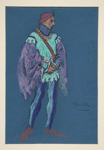 Bir Herald, Henry Irving için kostüm çizimi by Edwin Austin Abbey