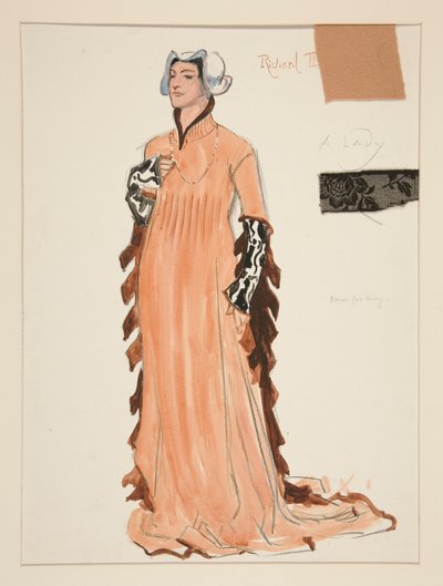 A Lady, Henry Irving için kostüm çizimi by Edwin Austin Abbey
