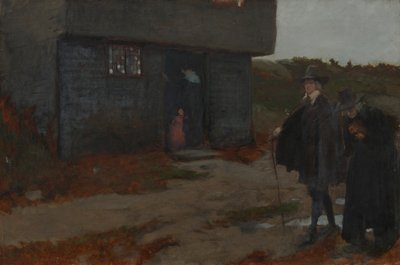 Kulübe Kapısında (17. Yüzyıl New England Sahnesi) by Edwin Austin Abbey