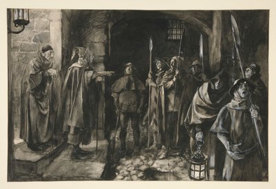 Dogberry ve arkadaşları bir saatle - III. Perde, III. Sahne, Hiçbir Şey Hakkında Çok Ado by Edwin Austin Abbey