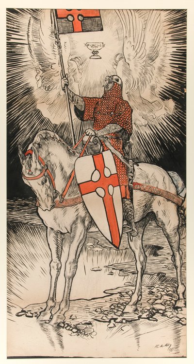 Abbey kitabının sergisini ve yayınlanmasını tanıtan poster için çizim by Edwin Austin Abbey