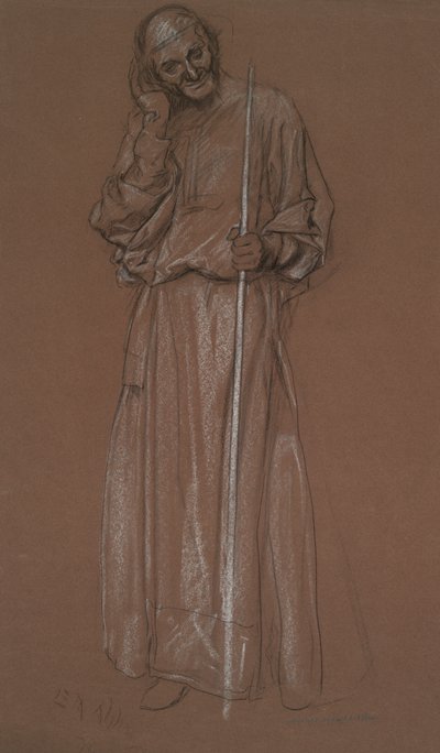 Figür çalışması, asalı yaşlı adam, muhtemelen Polonius by Edwin Austin Abbey