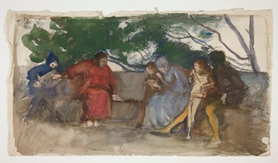 Açık bir bankta oturan figürler by Edwin Austin Abbey