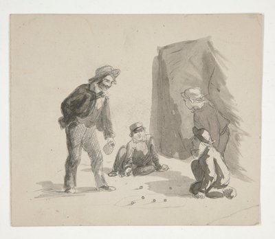 Mermer oynayan dört erkek çocuk (rekto); Çocuğun iç şövale, tanımlanamayan çizimi (verso) by Edwin Austin Abbey