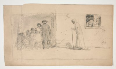Taş ev - tanımlanamayan illüstrasyon dışında rakamlar grubu by Edwin Austin Abbey
