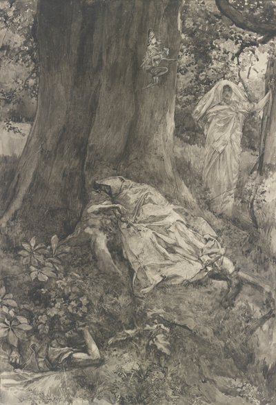 Ormandaki Hermia, III. Perde, Sahne ii, Bir Yaz Gecesi için illüstrasyon by Edwin Austin Abbey