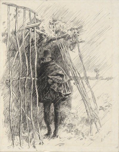 Yağmurdaki Adam, illüstrasyon için çalışma by Edwin Austin Abbey