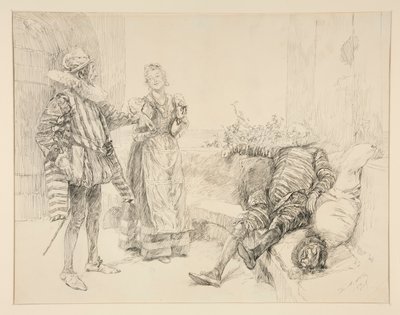 Maria, Sir Andrew ve Toby, I. Perde, Sahne iii, On İkinci Gece için illüstrasyon by Edwin Austin Abbey