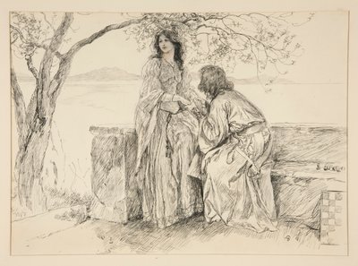 Miranda ve Ferdinand, Act V, Scene i, The Tempest için illüstrasyon by Edwin Austin Abbey