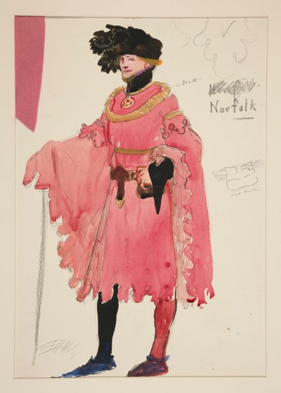 Norfolk, Henry Irving için kostüm çizimi by Edwin Austin Abbey