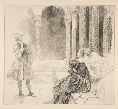 Olivia ve Viola, I. Perde, Sahne v, On İkinci Gece için illüstrasyon by Edwin Austin Abbey