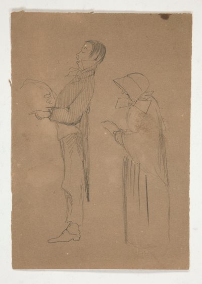 Erkek ve Yaşlı Kadın Profil Çalışmaları (rekto); Üç Kafa Çizimi ve Tanımlanamayan Çizim (ters) by Edwin Austin Abbey