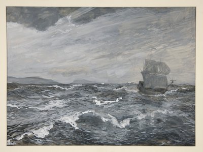 Yelkenli tekne ile deniz manzarası by Edwin Austin Abbey