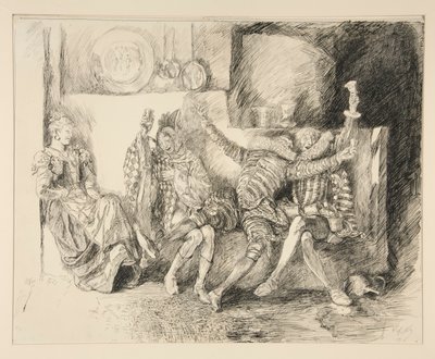Sir Toby ve Yoldaşları, II. Perde, Sahne iii, On İkinci Gece için çizim by Edwin Austin Abbey