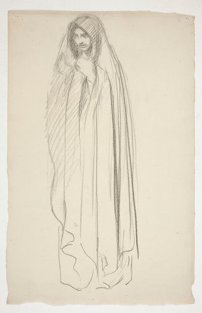Çarmıhta Üç Meryem için pelerinli bir kadın figürünün taslağı by Edwin Austin Abbey