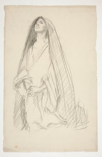 Çarmıhta Üç Meryem için dua eden pelerinli bir kadın figürünün taslağı by Edwin Austin Abbey