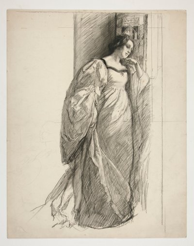 Bir bayanın çizimi, illüstrasyon için by Edwin Austin Abbey