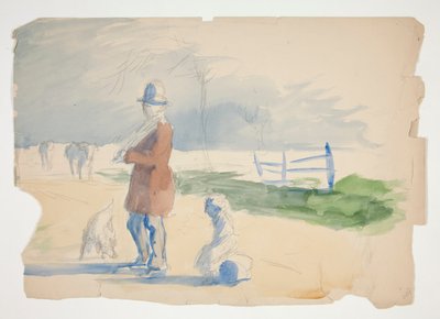 Bir adam, çocuk ve köpek taslağını - tanımlanamayan illüstrasyon by Edwin Austin Abbey