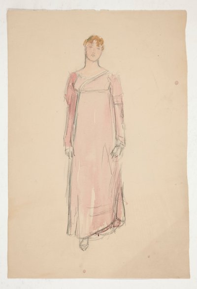 Pembe bir kadın taslağı - bir oyun için kostüm çalışması mı? by Edwin Austin Abbey
