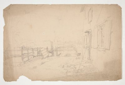 Bir kır evinin dış taslağını by Edwin Austin Abbey