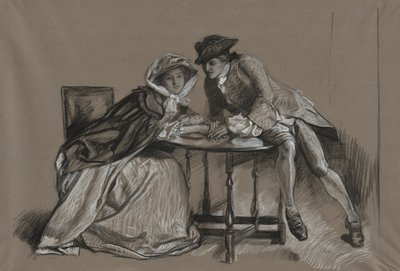 Ders çalışma. Bayan ve Beyefendi bir masada sohbet ediyor by Edwin Austin Abbey
