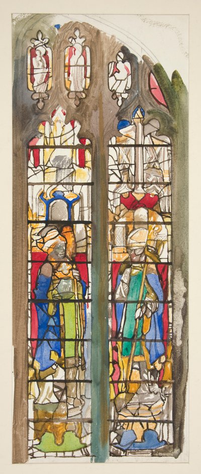 Azizler ile tanımlanamayan bir vitray pencere için çalışma by Edwin Austin Abbey