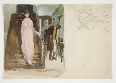 Bir iç mekan çalışması: akşam için ayrılmaya hazırlanan çift by Edwin Austin Abbey