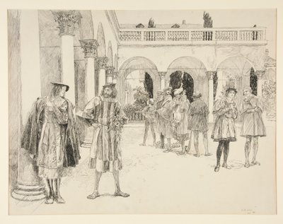Saray Mahkemesi, IV. Perde, Sahne ii, Veronalı İki Beyefendiden by Edwin Austin Abbey